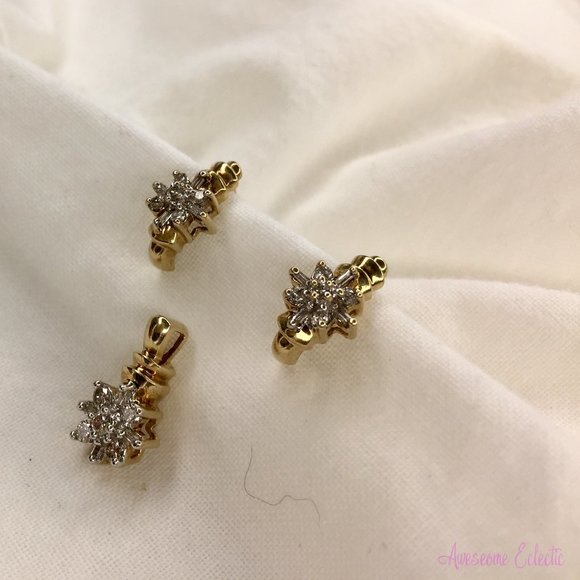 Diamond Flower/Starburst Earrings & Pendant Set - 10k - Picture 2 of 8